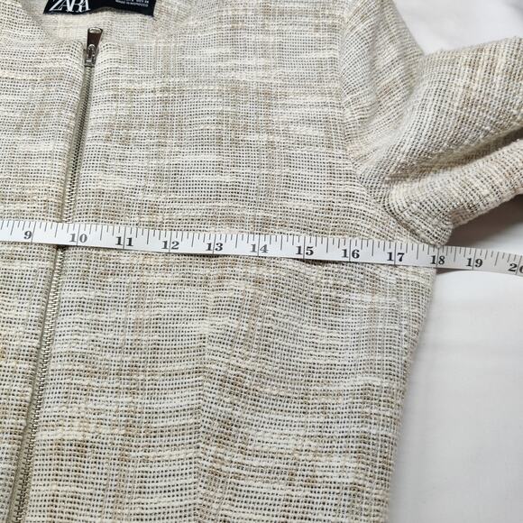 Zara Small Tweed Full Zip Longline Beige Blazer Jacket Preppy Old Money Luxury - Picture 11 of 12